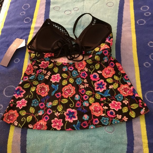 🌞 NWT Black Floral Tankini w/Open Weave Trim - Picture 5 of 8